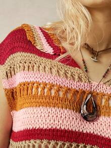 Bohemela Women's Fashionable Bohemian Multi-Color Striped Knitted Sweater - Multicolor - View 7