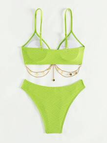 SHEIN Swim Women's Vacation Round Ring Link Sexy Bikini Set Summer - Green - View 7