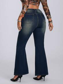 Jean évasé léopard de mode pour femme grande taille - Bleu azur - Voir 2