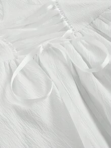 SHEIN MOD White Palace Golden Fish Tail Hem Váy phồng nhiều lớp phong cách công chúa - trắng - Xem 3