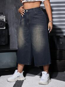 SHEIN ICON 大码女式时尚宽松复古男友风牛仔裤 - 藍色 - 查看 4