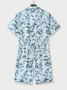 Manfinity Hypemode Men's Summer Camouflage Print Short Sleeve Casual Shirt Romper