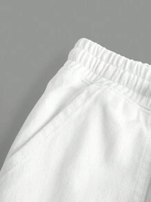 SHEIN Girlism Jeans casual com cordão na cintura e pernas largas para meninas pré-adolescentes com bolso remendado, roupas de verão para meninas