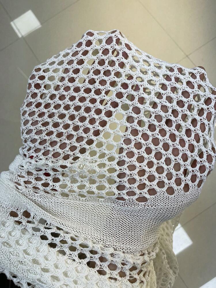 Men's Crochet Simple Solid Color Hollow Out Long Sleeve Knitwear