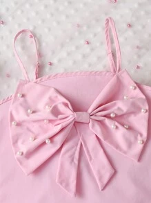 SHEIN Explorewe 少女夏季可愛的2件套裝，打結飾邊背心和褶邊拼接短褲 - 粉色 - 查看 5