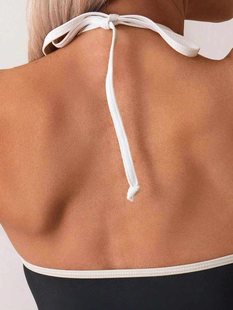 Women's Floral Hollow Out Circle Link Halter Neck Sexy Monokini Swimsuit,Summer Beach