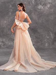 YISIKADO Vestido de noche elegante y formal para mujer con cuello corazón, espalda descubierta, lazo en la espalda, estilo sirena de tul y lentejuelas de lujo, ideal para graduación, cena