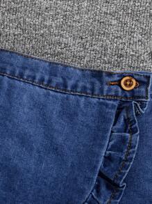 Bé Gái Xuân Hè Boho Dễ Thương Xù Viền Quấn Lưng Thun Mềm Mại Thoải Mái Denim Skorts Quần Short Jean - Rửa tối - Xem 4