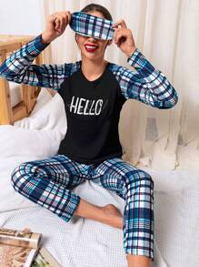 RueChic Set PJ cu imprimeu în carouri și litere