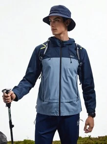 Gym Rark Men Color-Blocked Drawstring Hooded Outdoor Jacket With Letter Print - Blue - View 5
