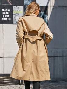 ZIAI Double Button Buckle Belted Trench Coat - Khaki - View 2
