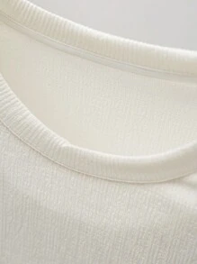 Manfinity Homme 男士夏季纯色纯色圆领短袖休闲 T 恤，男友礼物，适合外出 - 杏色 - 查看 3