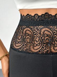 Firerie Women's Daily Elegant Basic Simple Lace Butt Lifting High-Waisted Capri Leggings - Black - View 8