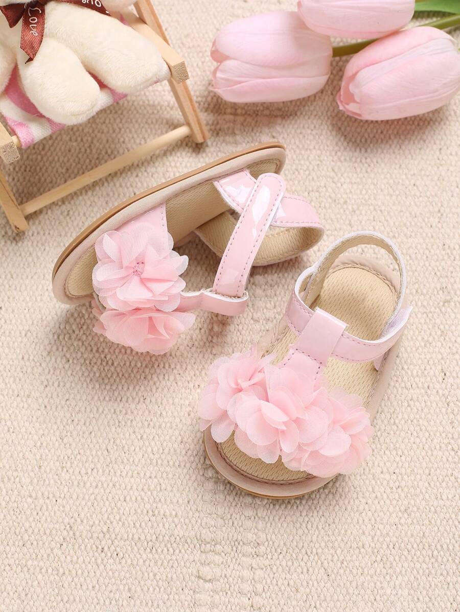 Summer Flower Decor Soft Bottom Anti-Slip Sandals, Walking Shoes For 0-1 Year Old Infant