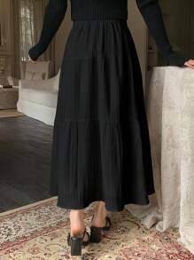 Dazy Designer Women's Black Textured Skirt For Summer,Ruffle