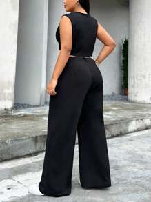 CovetEZ Ensemble gilet et pantalon grande taille pour femmes avec pantalon à jambes larges - Noir - Voir 2