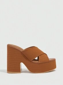 Woman Shoes Crocodile Embossed Wedge Slide Sandals For Spring And Summer