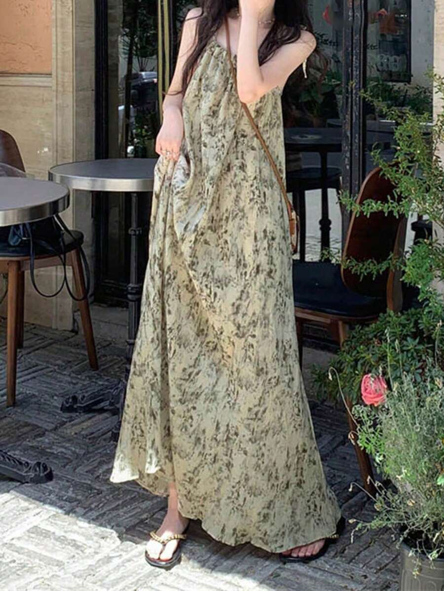 Women All-Over Print Summer Spaghetti Strap Dress