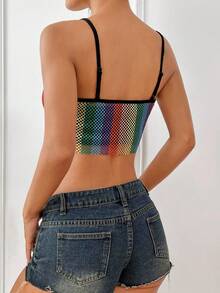 SHEIN EZwear Top corto de malla de red arcoíris de moda de verano para mujeres - Multicolor - Ver 3