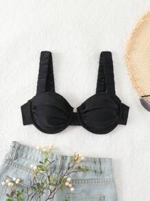 Swim Vcay Women Solid Color Back Tie Bikini Top, Perfect For Beach Vacation & Swimming Pool,Summer Beach - Black - View 4