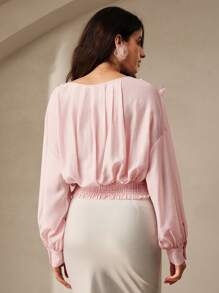 Anewsta Women's Spring/Summer Solid Color Loose Elegant Blouse With 3D Flower Decoration And Batwing Sleeves