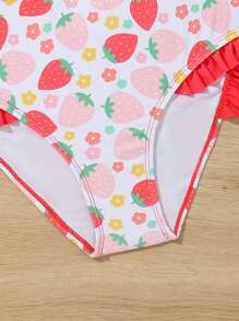 Tween Girl Cute Strawberry Print Bikini Set - Multicolor - View 4