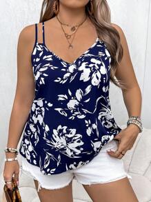 SHEIN VCAY Plus Size Floral Print Double Strap Camisole Top, Summer Boho Vacation Style - Multicolor - View 5