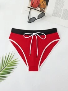 Manfinity Quần bơi nam màu chặn dây thắt lưng hình tam giác có viền tương phản cho mùa hè - Nhiều màu - Xem 1