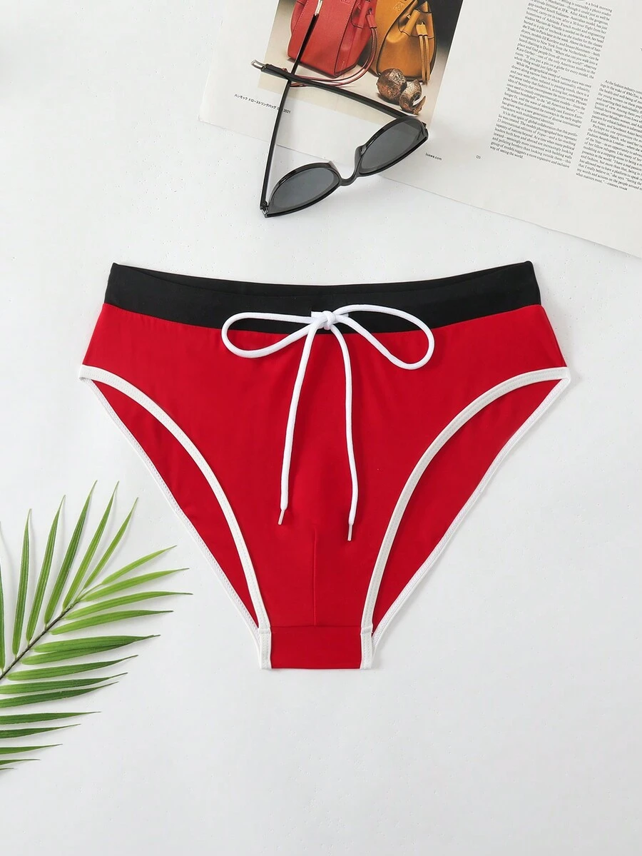 Manfinity Quần bơi nam màu chặn dây thắt lưng hình tam giác có viền tương phản cho mùa hè - Nhiều màu - Xem 1