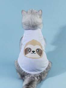 PETSIN 1 pieza de chaleco de mascota blanco impreso con diseño lindo de perezoso para gatos y perros, ropa de protección solar e insectos para el verano