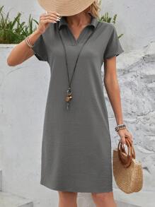 EMERY ROSE 藍色休閒半翼袖連身裙，夏季穿著 - 灰色 - 查看 4