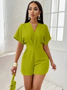Amarilo Women'S Batwing Short Sleeve Asymmetrical Waist Romper