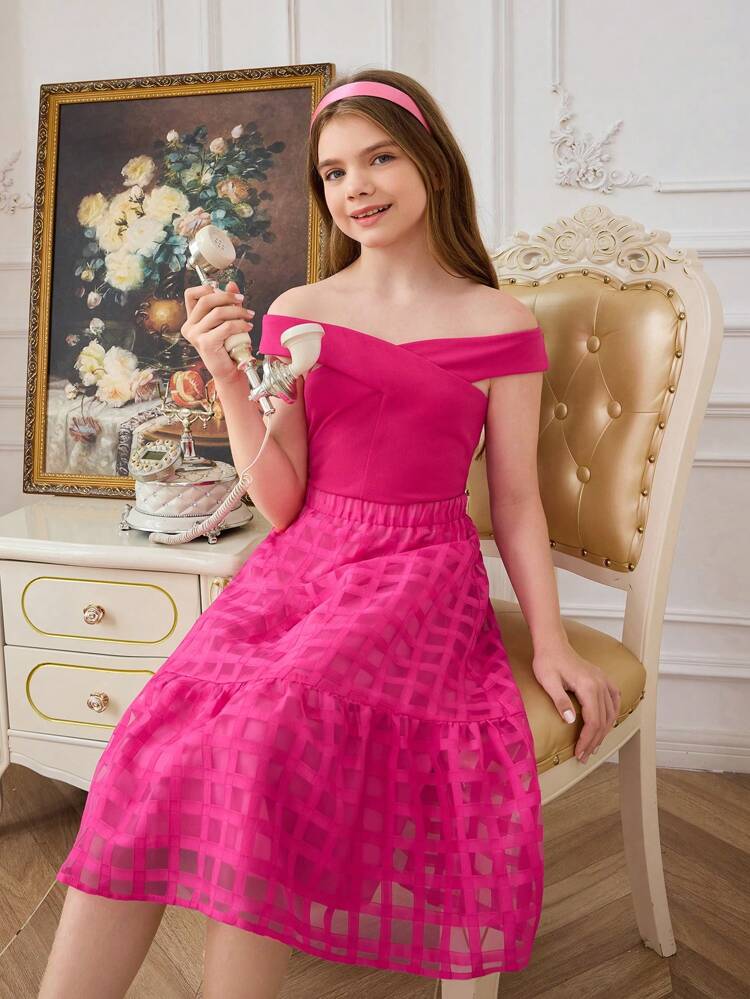 Tween Girl Casual Cross Design Top & Skirt Set