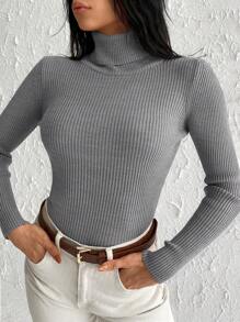 EURMUSE Solid Turtleneck Slim Fit Sweater - Grey - View 3