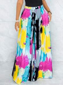 Quần ống rộng dáng suông, có chun co giãn, in họa tiết tie-dye, phong cách Joker hàng ngày dành cho nữ. Thích hợp cho mùa xuân. - Nhiều màu - Xem 4