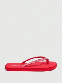 Grefit Women's Fashionable Slide Sandals Spring Shoes Spring Break Easter For Casual Beach Style For Christmas - Red - View 2