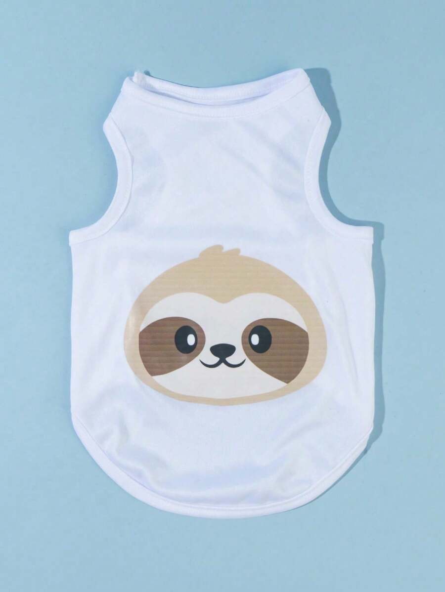 PETSIN 1 pieza de chaleco de mascota blanco impreso con diseño lindo de perezoso para gatos y perros, ropa de protección solar e insectos para el verano