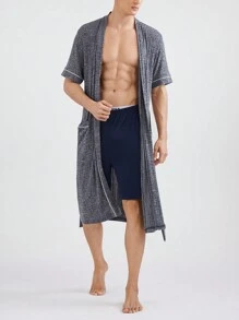 Men Solid Color Simple Style Bathrobe For Daily Wear