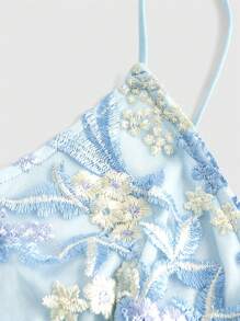 ROMWE Fairycore Áo lưới trang trí ren dành cho nữ - Màu xanh lam - Xem 3