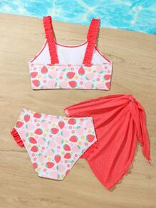 Tween Girl Cute Strawberry Print Bikini Set - Multicolor - View 2