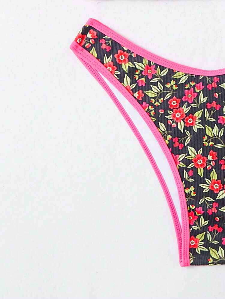 Women's Floral Print Halter Neck Tie Sexy Bikini Set For Vacation Summer