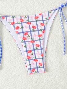 SHEIN Swim Damen Bikini Set mit kariertem Blumenmuster für Strandurlaub - Verschiedenfarbig - Übersicht 3