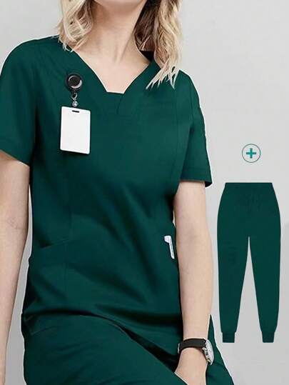 纯色短袖上衣和裤子 手术服套装