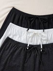 3pcs/Set Plus Size Sleep Shorts In White, Grey And Black Colors, Can Be Worn Outdoors