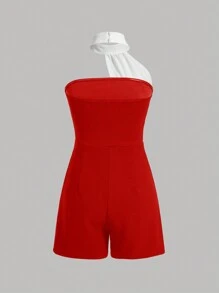 Firerie Women's Colorblock Spaghetti Strap Sleeveless Jumpsuit With Fashionable Design For Summer - Red and White - View 6