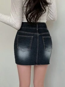 DAZY Jupe en jean délavé avec finition lavée pour femmes