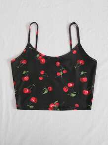 SHEIN EZwear Cherry Print Crop Cami Top