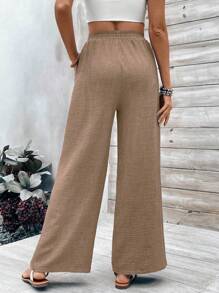 EMERY ROSE Quần ống rộng lưng thun màu trơn có túi để mặc thường ngày cho nữ - Màu Khaki - Xem 2