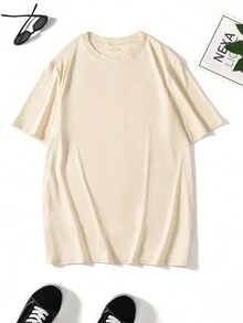 Men's Summer Eye & Plant Printed Round Neck Short Sleeve Casual T-Shirt - Khaki - View 2