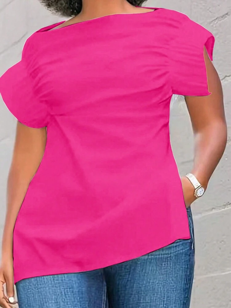 Women's Solid Color Asymmetric Collar Summer Elegant Blouse